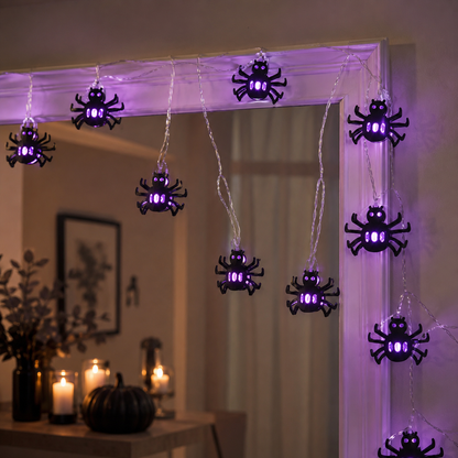 LED Halloween Spider String Lights – Battery-Operated Spooky Hanging Lamps for Gardens, Bedrooms, Parties and Haunted Home Atmosphere Decor