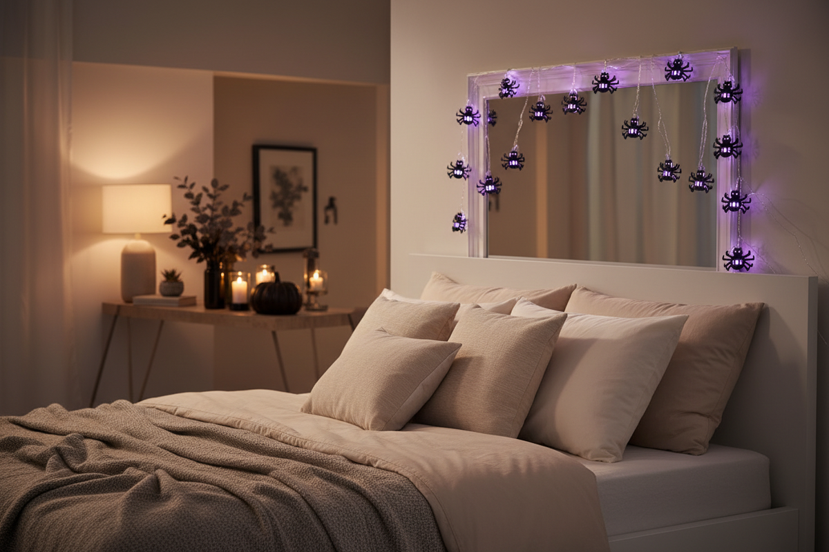 LED Halloween Spider String Lights – Battery-Operated Spooky Hanging Lamps for Gardens, Bedrooms, Parties and Haunted Home Atmosphere Decor