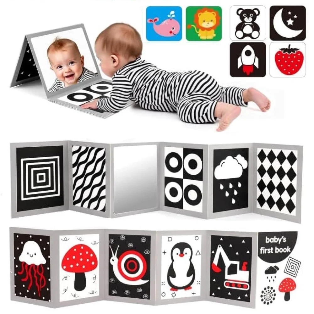 High Contrast Baby Book - Black and White Visual Stimulation Toy for Infant Sensory Development and Learning