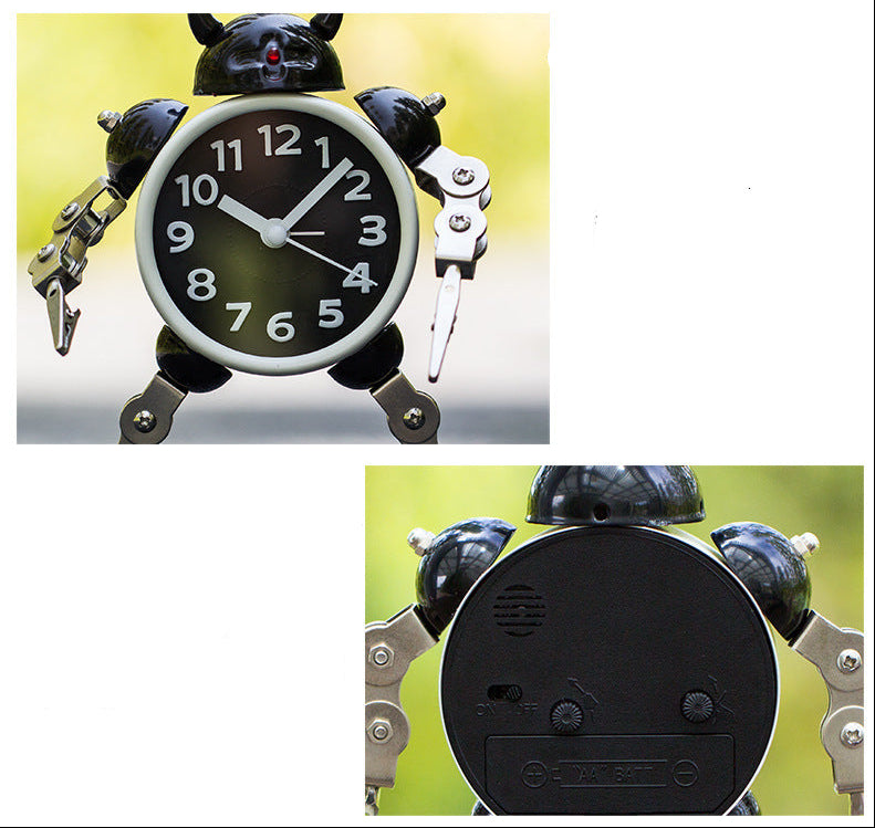 Robot Alarm Clock - Cute Metal Cartoon Desktop Clock for Kids, Students and Bedroom Decoration