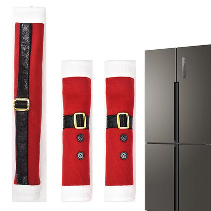 Christmas Handle Cover Set – Linen Embroidered Refrigerator and Microwave Door Protectors for Holiday Kitchen Decorations