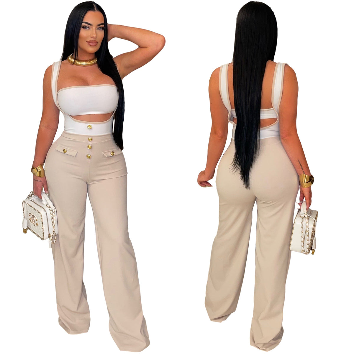Elegant Strapless Suspender Two Piece Outfit – Sexy Crop Top and High Waist Pants Set, Trendy Y2K Clubwear for Women Party Fashion