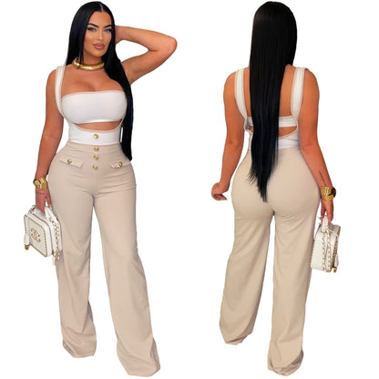 Elegant Strapless Suspender Two Piece Outfit – Sexy Crop Top and High Waist Pants Set, Trendy Y2K Clubwear for Women Party Fashion