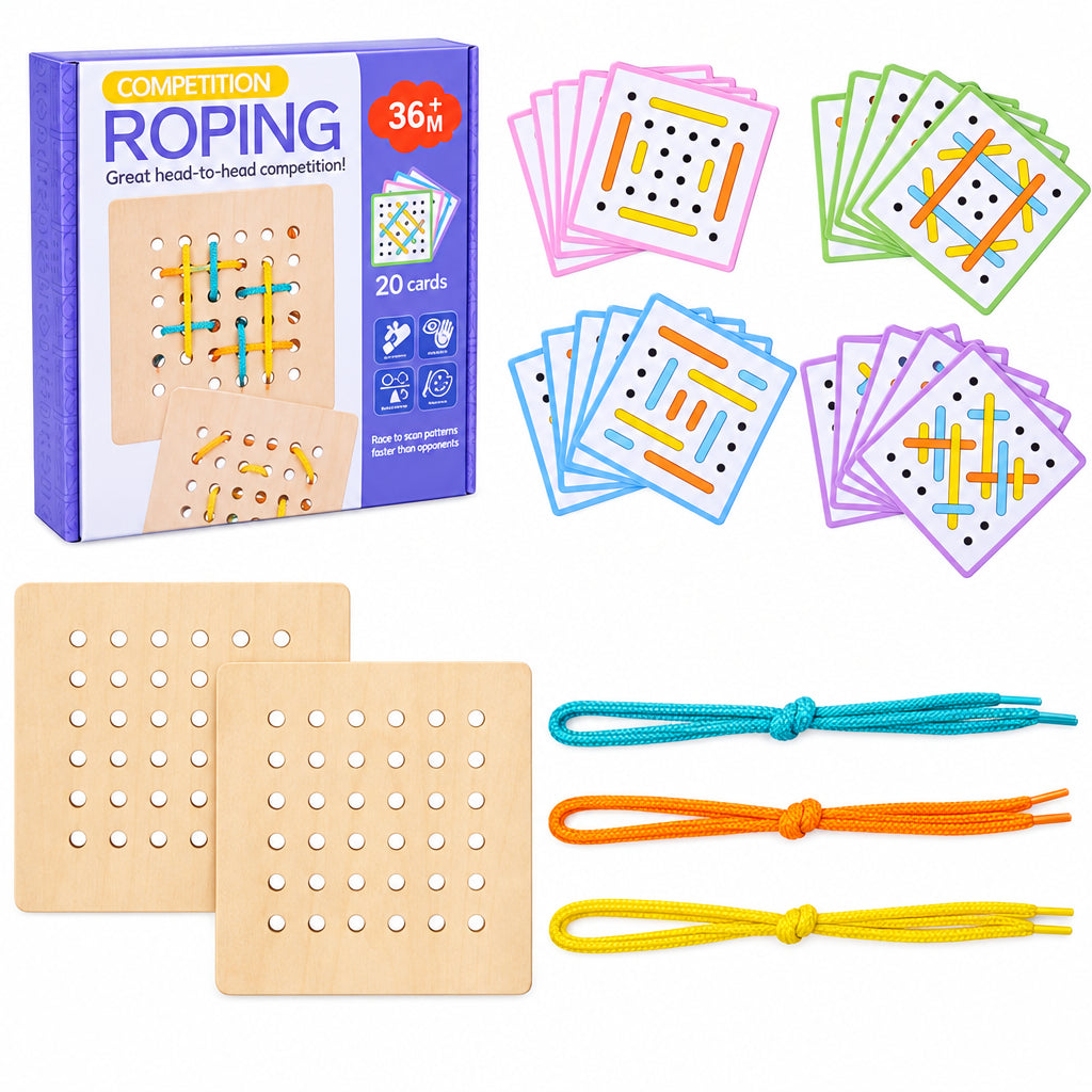 Double Battle Rope Threading Game – Pattern-Matching Educational Toy for Kids with Hand-Eye Coordination, Fine Motor Practice and Competitive Play