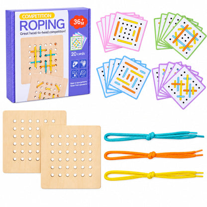Double Battle Rope Threading Game – Pattern-Matching Educational Toy for Kids with Hand-Eye Coordination, Fine Motor Practice and Competitive Play