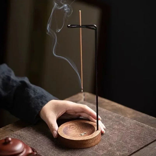 Wooden Upside Down Incense Burner - Round Incense Stick Holder Tray for Yoga Meditation Bedroom and Relaxing Home Decoration