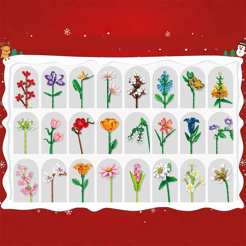 Christmas Countdown Bouquet Building Blocks – 24-Day Advent Calendar Surprise Blind Box DIY Gift Set for Kids and Adults Holiday Celebration