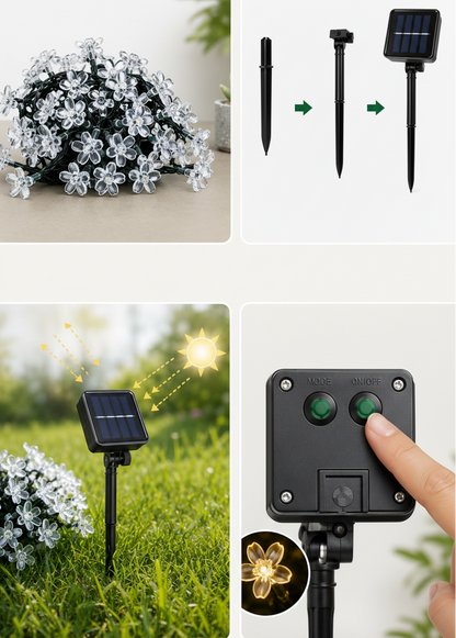 Cherry Blossom Solar String Lights – Romantic Outdoor Fairy Lighting for Gardens, Patios, Balconies, Weddings, Parties and Warm Decorative Ambience