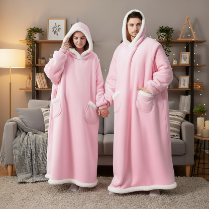 Giant Wearable Blanket Hoodie – 180cm Oversized Flannel Pajamas with Sleeves and Hood for Men and Women, Warm Winter Loungewear