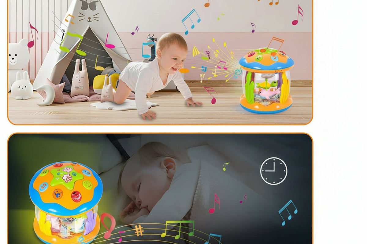 Tummy Time Toy - 4-in-1 Musical Sea Animal Projector for Crawling Practice, Sensory Development and Infant Learning