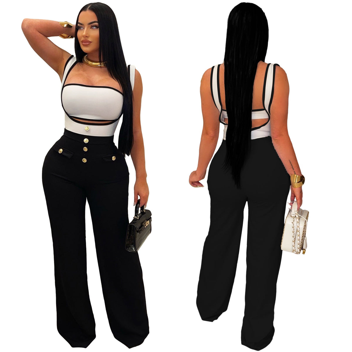 Elegant Strapless Suspender Two Piece Outfit – Sexy Crop Top and High Waist Pants Set, Trendy Y2K Clubwear for Women Party Fashion