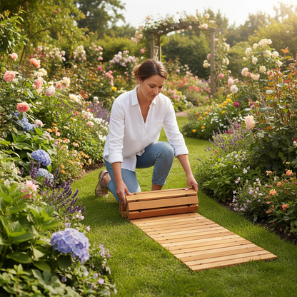 Roll-Out Wooden Garden Pathway – 8FT Weather-Resistant Non-Slip Decorative Walkway for Yards, Patios, Gardens and Easy Outdoor Landscape Upgrades