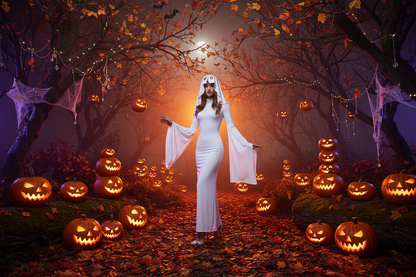 Anime Ghost Bride Costume – Cute White Fitted Dress with Mask for Women, Halloween Carnival Cosplay, Parties and Spooky Character Styling