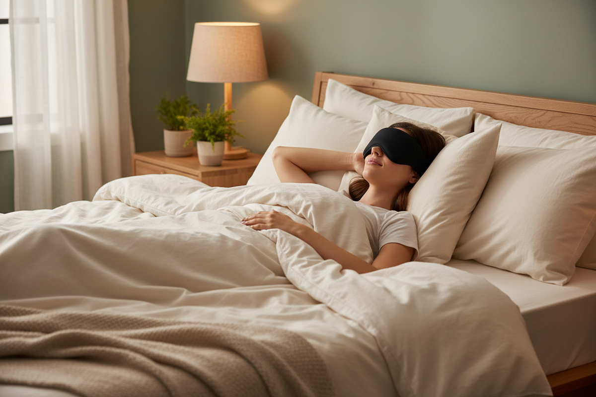Weighted Blackout Sleep Mask – 3D Gravity Eye Cover with Ear Coverage for Side Sleepers, Travel, Relaxation and Comfortable Nighttime Rest
