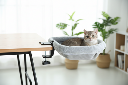 Space-Saving Cat Desk Bed – One-Click Folding Semi-Circular Hammock Perch with Sunken Design for Comfortable Home and Office Lounging