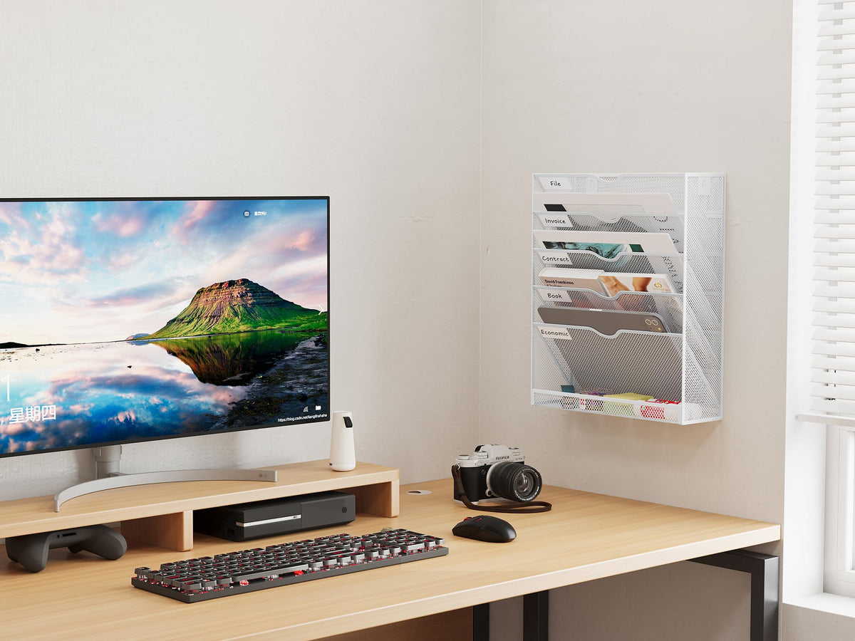 Mesh File Organizer - 5-Tier Steel Desktop and Wall Mount Document Holder for Letters, Mail and Files