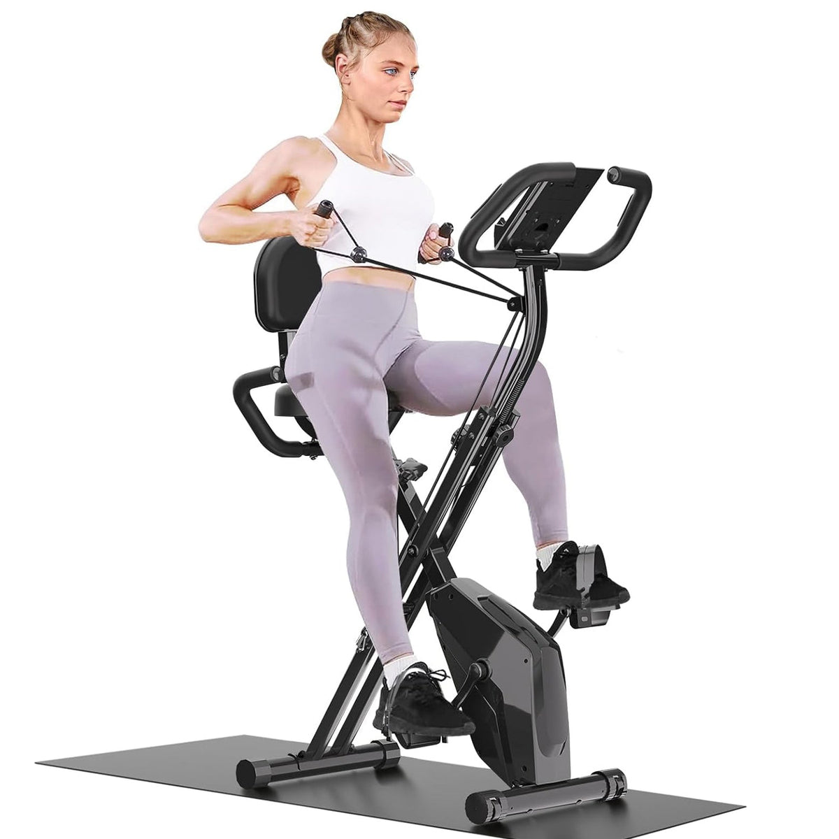 Foldable Exercise Bike – Indoor Stationary Fitness Bicycle with 8 Resistance Levels, Heart Rate Sensors and LCD Workout Display