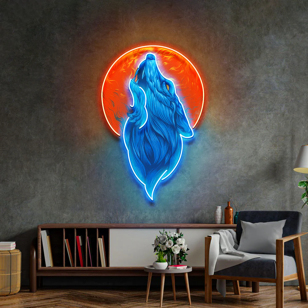 Blue Wolf Head Neon Sign – Cool Anime LED Wall Decor for Game Rooms, Bars, Clubs and Bedrooms with Personalized Gaming Style