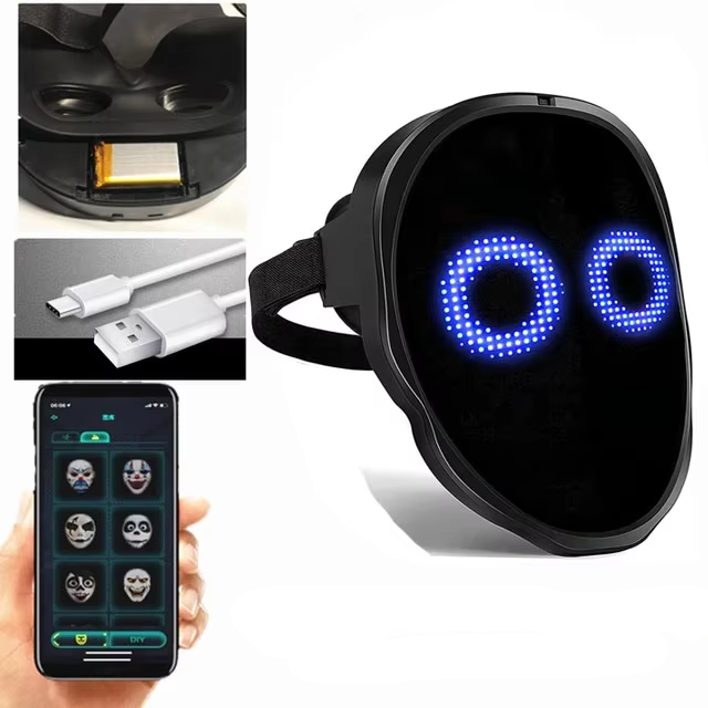 Gesture-Sensing LED Face Display – Interactive Light-Up Face-Changing Device with Hands-Free Controls for Parties, Costumes, Events and Creative Entertainment