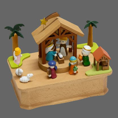 Jesus Birth Wooden Music Box - Christmas Nativity Decorative Toy with Musical Designs, Traditional Christian Ornament for Holiday Gifting & Home Display