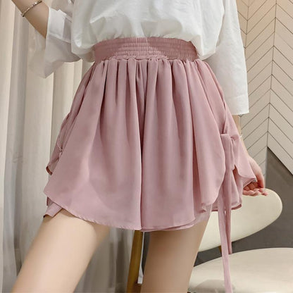 Korean Wide-Leg Chiffon Shorts – Women’s Elastic-Waist Baggy Summer Pants with Elegant Aesthetic Styling, Casual Comfort and Relaxed Everyday Fit