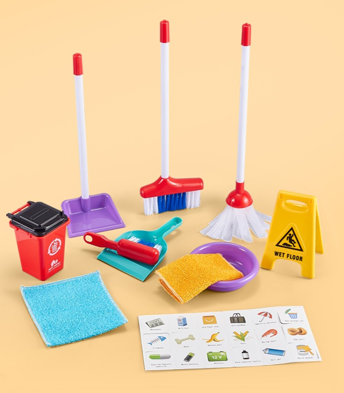 Kids Cleaning Toy Set - Pretend Play Housekeeping Kit with Sweeper and Vacuum Accessories for Learning Fun