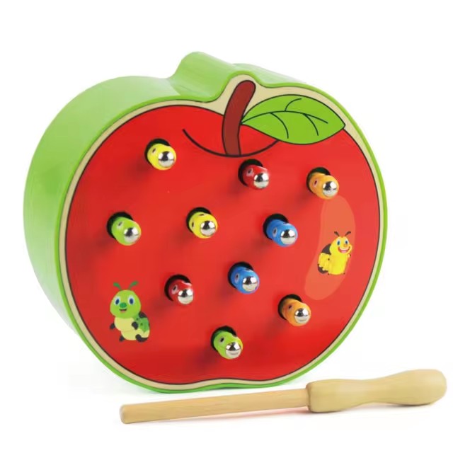 Wooden Fruit Catch Worm Game – Interactive Kids Toy for Fine Motor Skills, Hand-Eye Coordination, Pretend Play and Early Learning