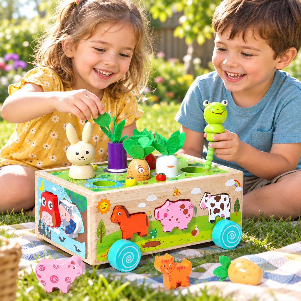Wooden Carrot Harvest Game – Developmental Montessori-Style Toy for Toddlers with Sorting, Fine Motor Practice and Fun Pretend Gardening Play