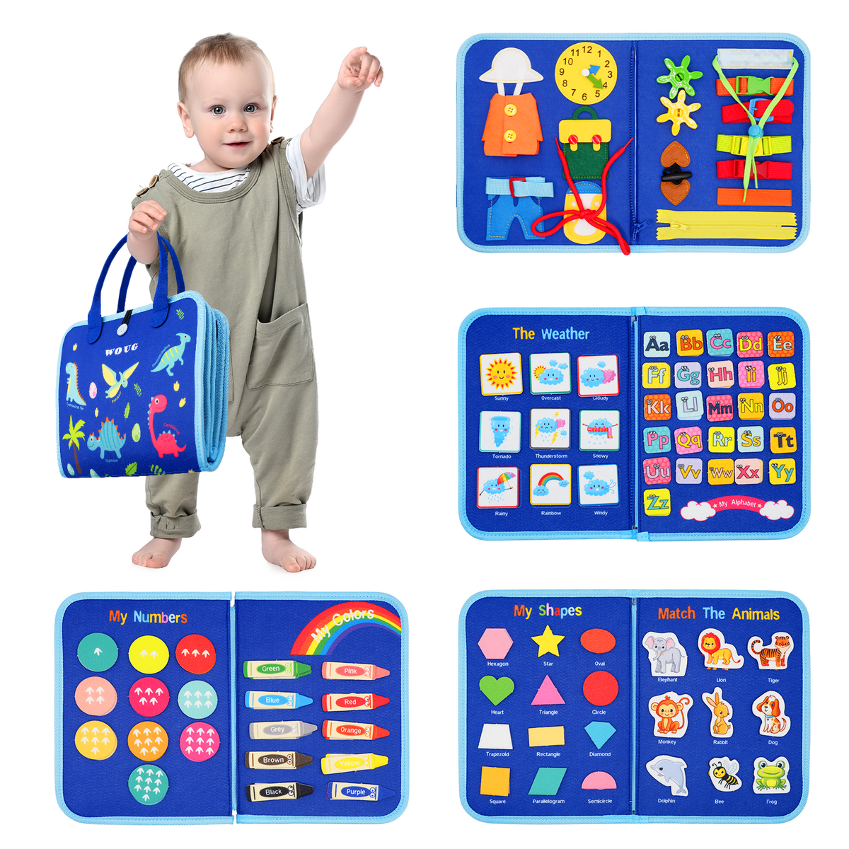 Montessori Felt Busy Book - Educational Sensory Activity Board for Kids Travel Learning and Quiet Play Entertainment