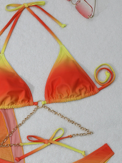 Gradient Halter Bikini Set with Cover-Up – Sexy 3-Piece Women’s Swimsuit for Beach Vacations, Summer Pool Parties & Resort Wear