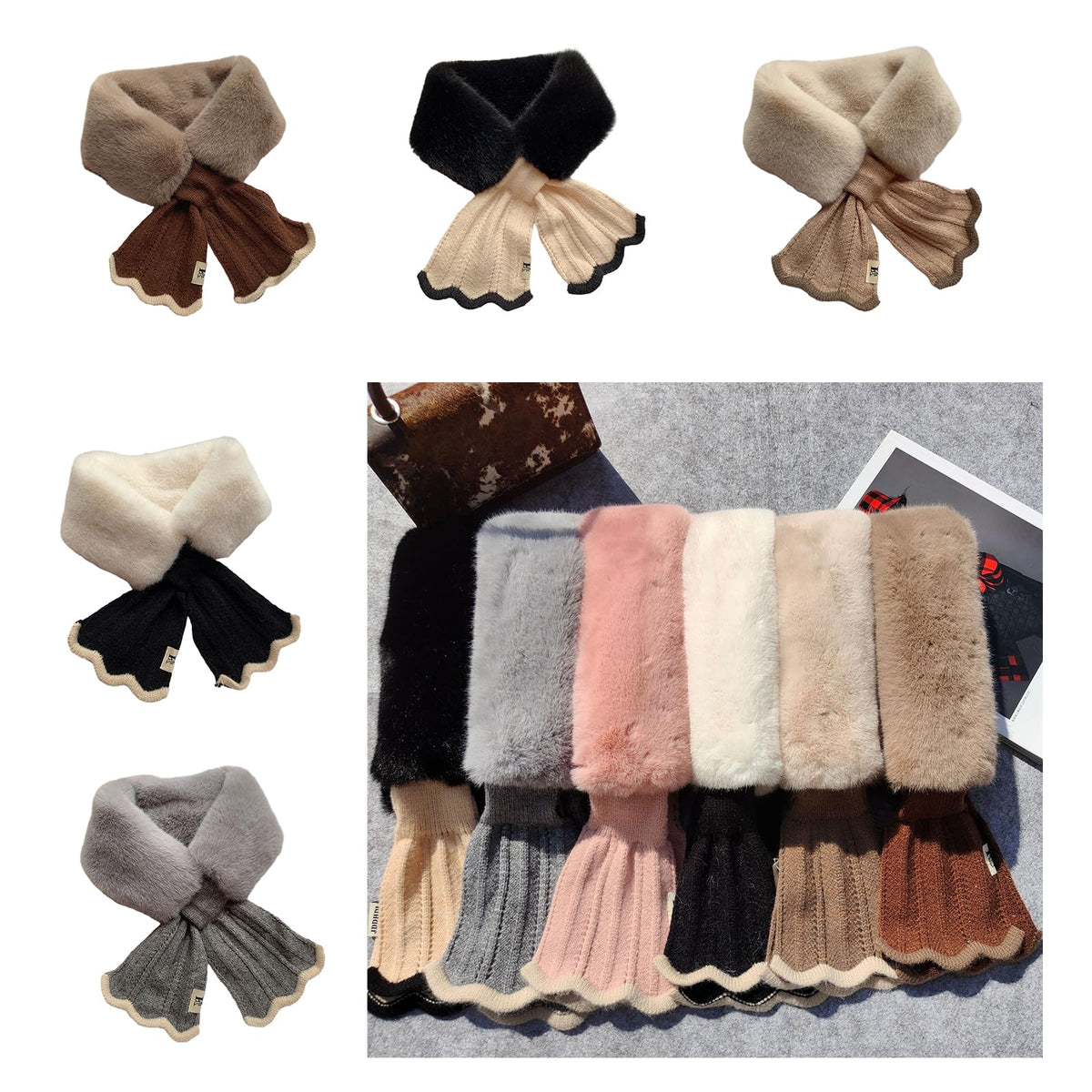 Korean Plush Collar Winter Scarf – Cozy Short Cross Wrap for Women & Girls
