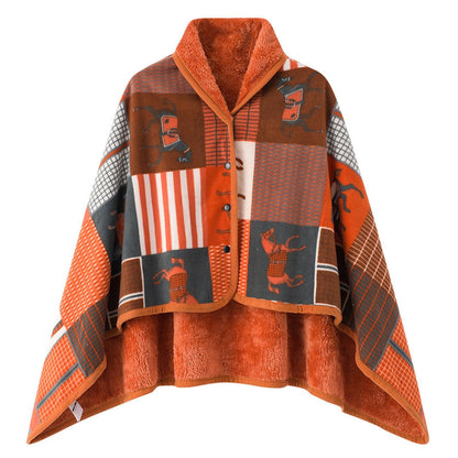 Reversible Plaid Wearable Shawl Blanket – Cozy Winter Throw with Button Closure for Home & Office Warmth