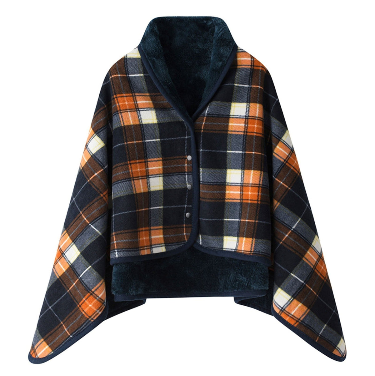 Reversible Plaid Wearable Shawl Blanket – Cozy Winter Throw with Button Closure for Home & Office Warmth