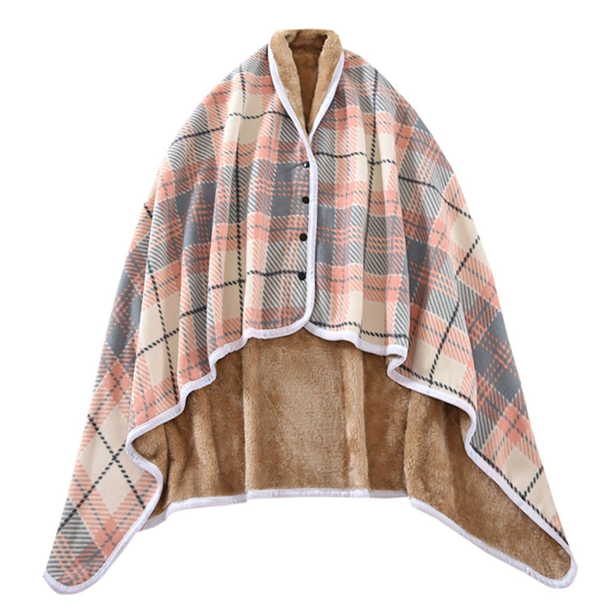 Reversible Plaid Wearable Shawl Blanket – Cozy Winter Throw with Button Closure for Home & Office Warmth