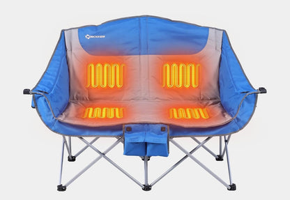 Heated Double Camping Chair – Portable Folding Loveseat with 12V 16000mAh Battery Pack, Cozy Outdoor 2-Person Seat for Festivals or Adventures