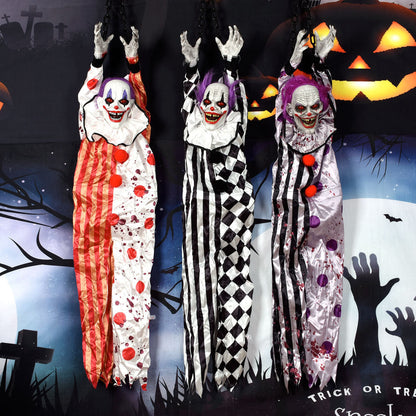 Sound-Activated Hanging Ghost Decoration – Halloween Talking Clown Prop with Glowing Lights for Haunted House, Porch, and Party Decor