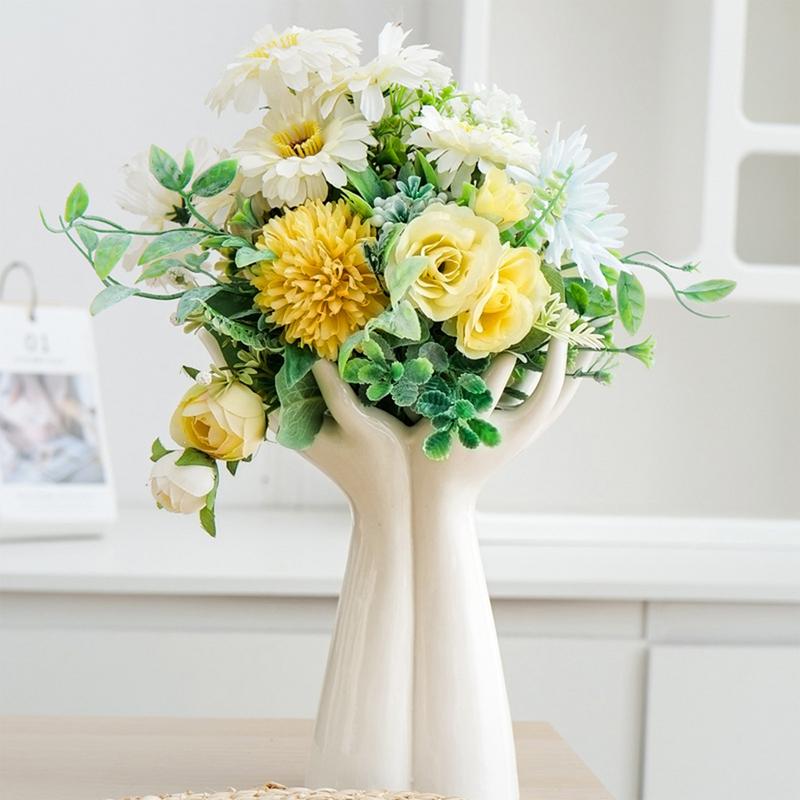 Nordic Ceramic Hand Vase – Creative Modern Flower Holder for Living Room, Office & Minimalist Home Décor Statement Piece