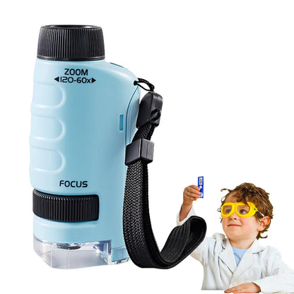 Mini LED Kids Microscope - 60-120x Handheld Pocket Science Tool for Fun STEM Learning Indoors or Outdoors