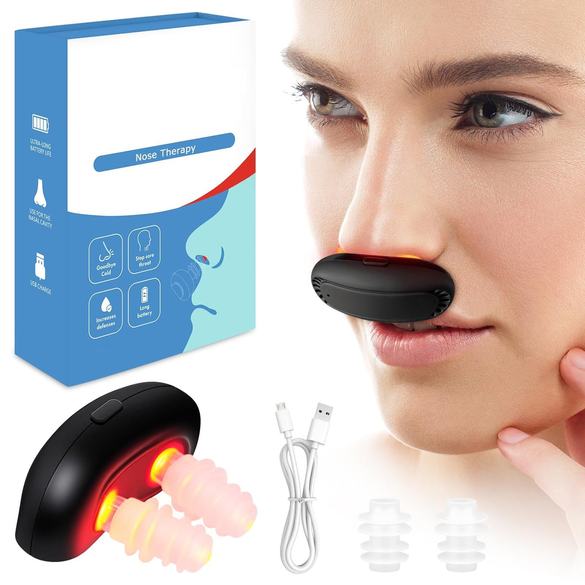 Cordless Red Light Nasal Therapy Device – Infrared Rhinitis Relief Tool Designed for Improving Nasal Ventilation and Breathing Comfort Anytime