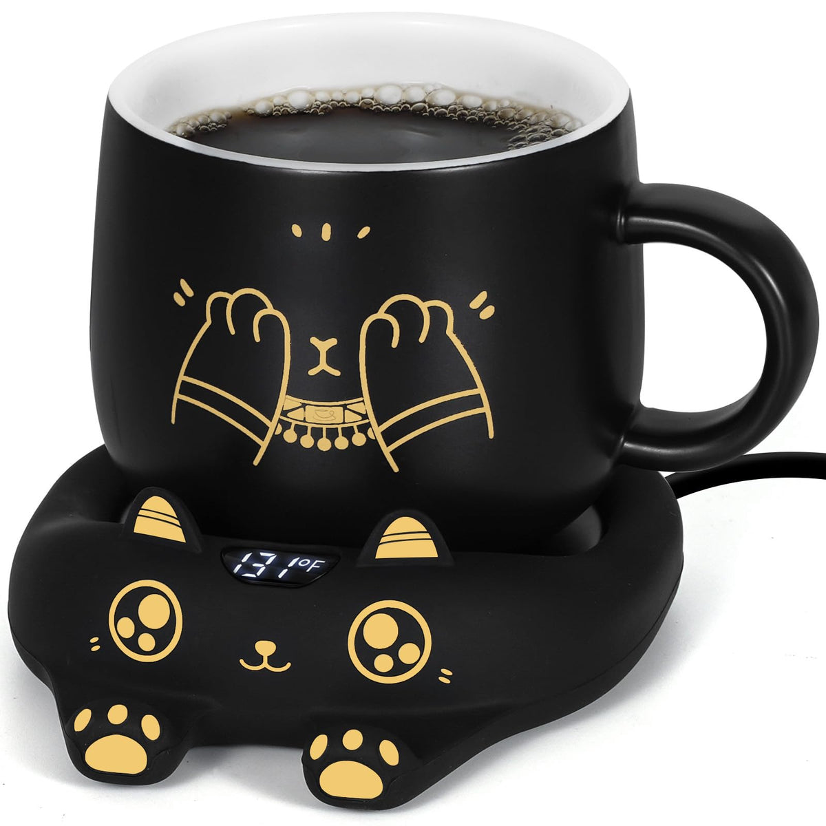 Cat Mug & Coffee Warmer Set – Auto Shut-Off Desktop Beverage Heater with Cute Mug Gift for Cat Lovers & Coffee Fans