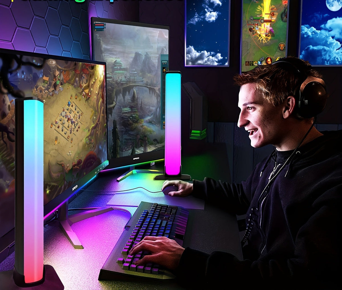 Smart RGB LED Light Bars – Music Sync Gaming Ambient Lights for TV, Bedroom, Office, or Modern Room Décor