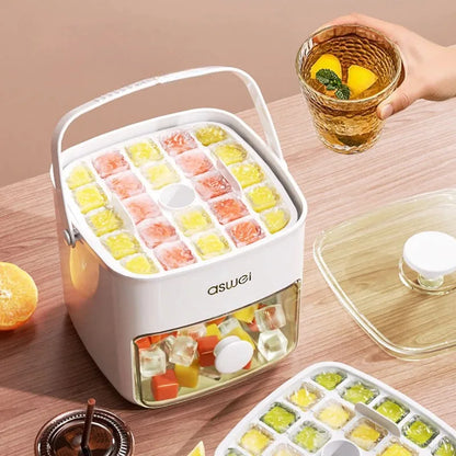 Large Capacity Ice Cube Maker Box – 48-Grid Food Grade Plastic with Ice Skimmer, Double-Layer Storage for Homemade Drinks