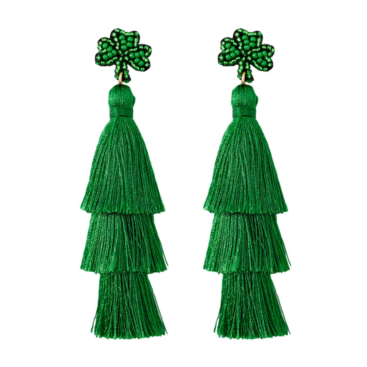 Vintage Boho Clover Tassel Earrings – Beaded Dangle Earrings for St. Patrick’s Day, Gifting, and Casual Seasonal Fashion Statements