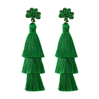 Vintage Boho Clover Tassel Earrings – Beaded Dangle Earrings for St. Patrick’s Day, Gifting, and Casual Seasonal Fashion Statements