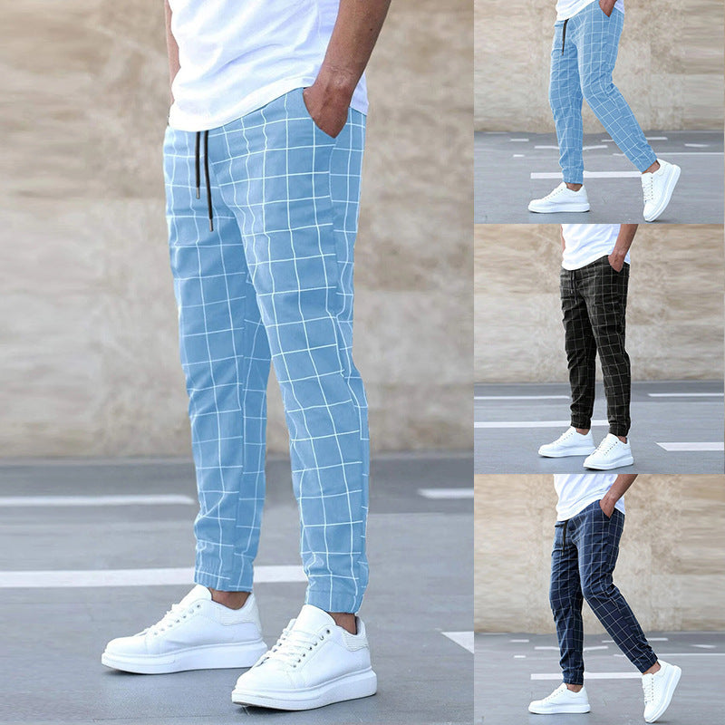 Men’s Slim Fit Plaid Stripe Sweatpants – Mid Waist Trousers for Stylish Summer Workwear and Comfortable Daily Street Fashion