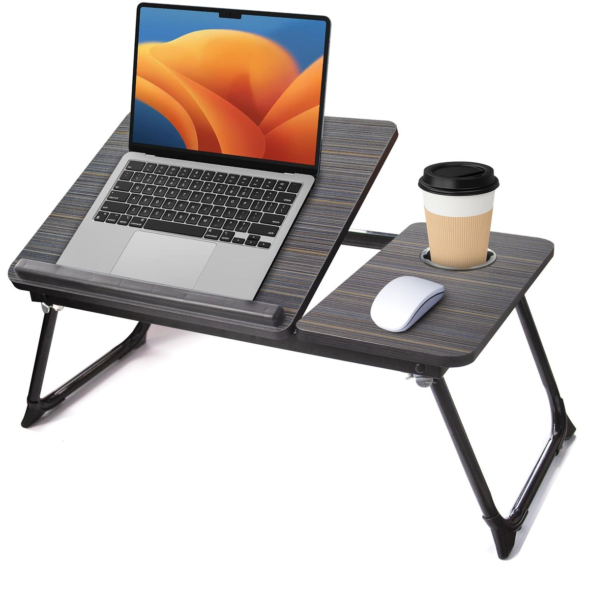 Foldable Adjustable Laptop Desk with Cup Holder – Ergonomic Portable Workstation for Beds, Couches, or Travel Work, Comfort Guaranteed