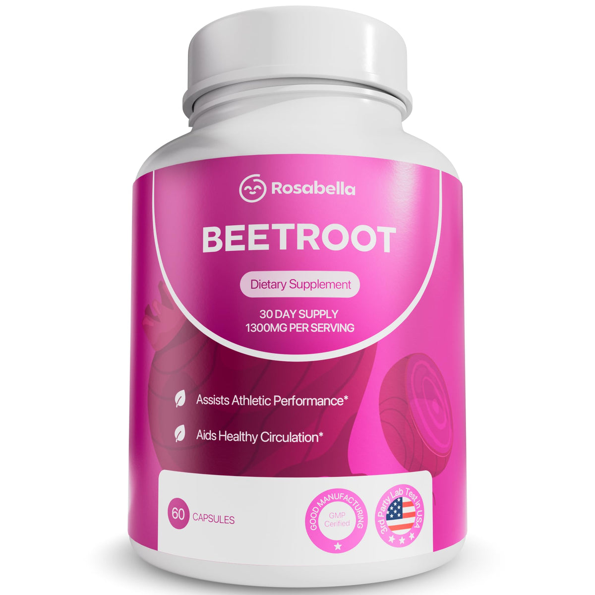 Rosabella Organic Beet Root Capsules - 1300mg Natural Energy Booster, Endurance Support, Non-GMO, Lab-Tested Supplement