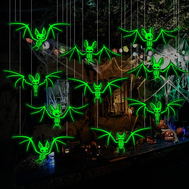 Halloween Hanging Glow-in-the-Dark Bats – 3D Glowing Plastic Decorations for Haunted House Indoor and Outdoor Party Décor