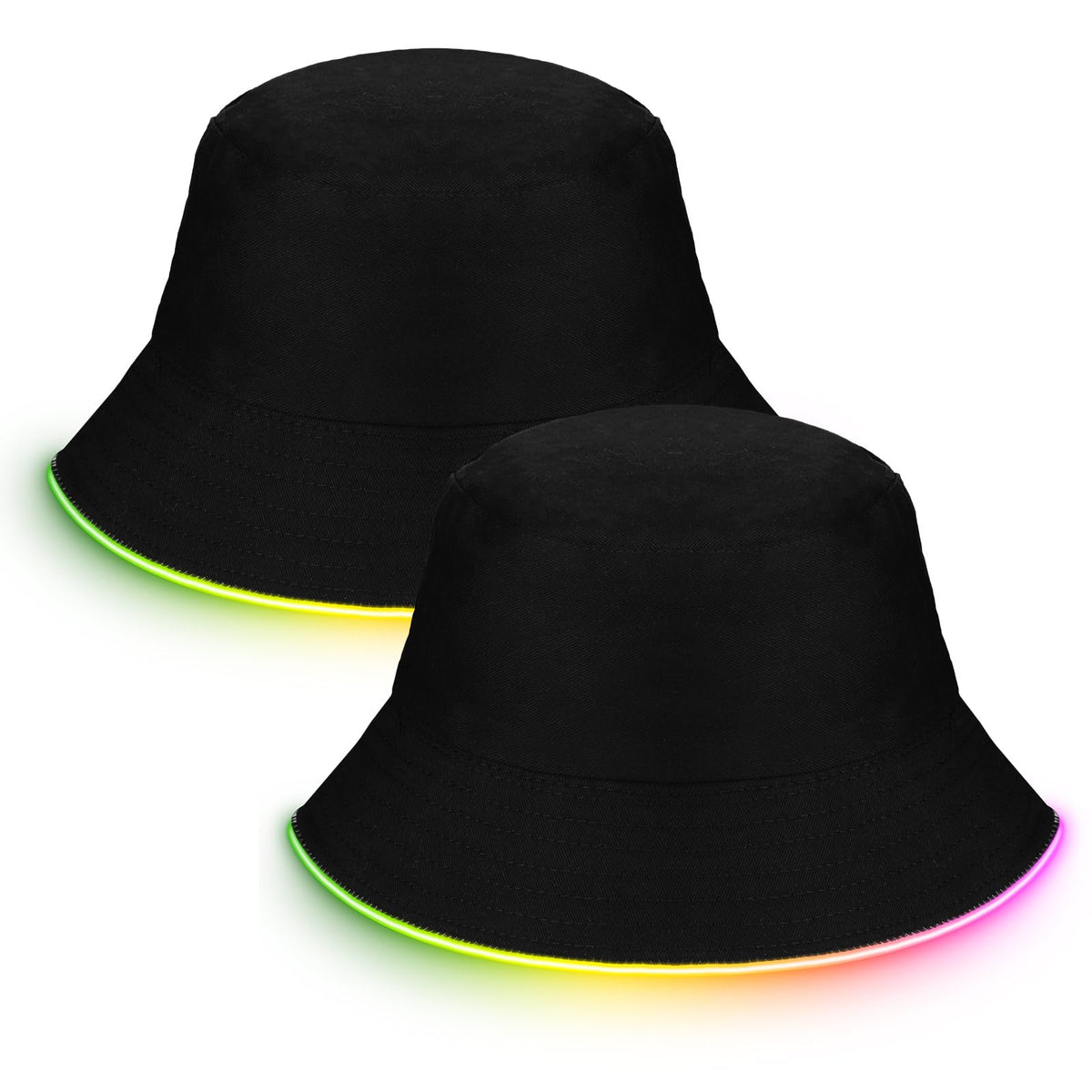 LED Light-Up Duo Bucket Hat Set – Unisex Black & Neon LED Caps for Night Events, Festivals, Concerts or Party Statement Wear