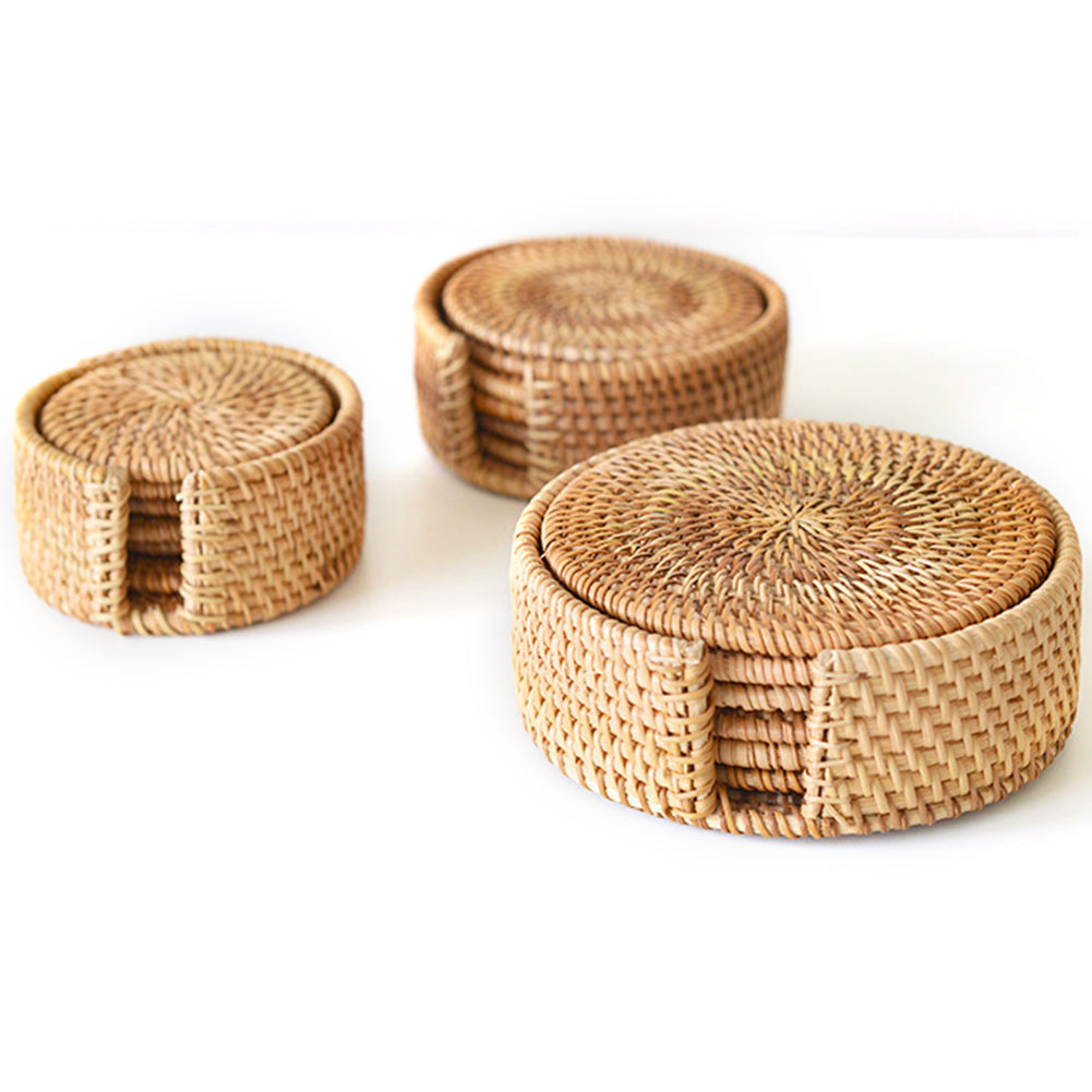 Cowijk Six Pieces Rattan Placemat Set – Woven Table Mats with Holder for Cups, Bowls & Kitchen Décor
